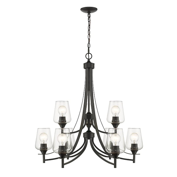 Joliet 9 Light Chandelier, Matte Black & Clear